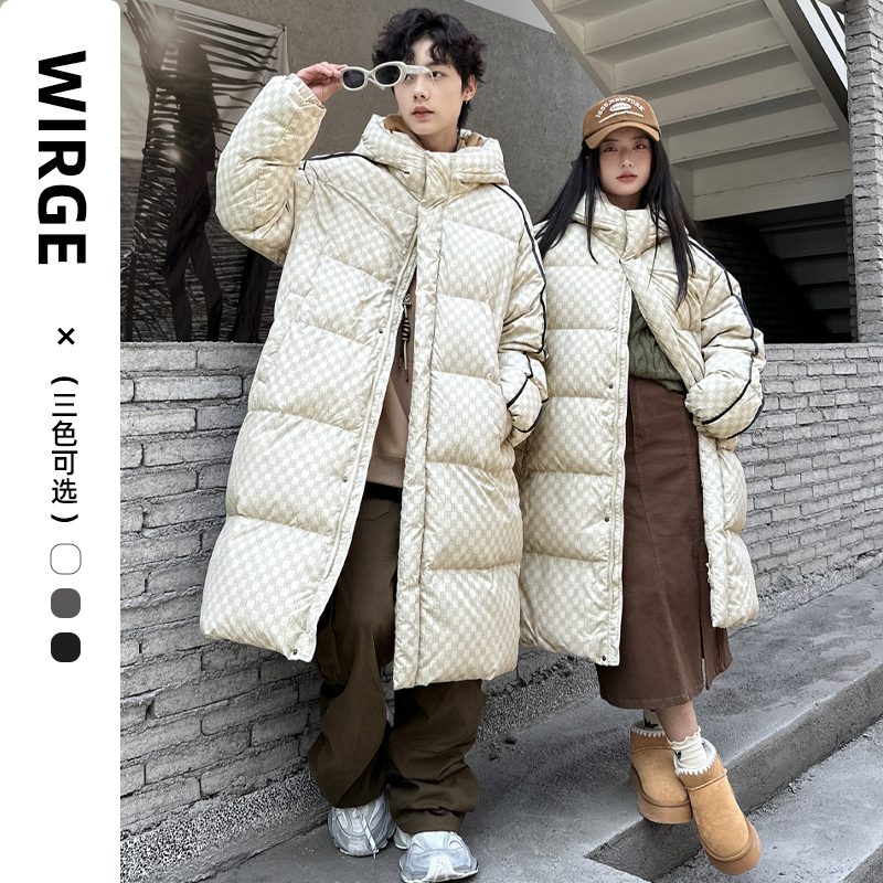 韦氏儿童亲子保暖加厚中长款冬季白鸭绒羽绒服连帽宽松时尚过膝