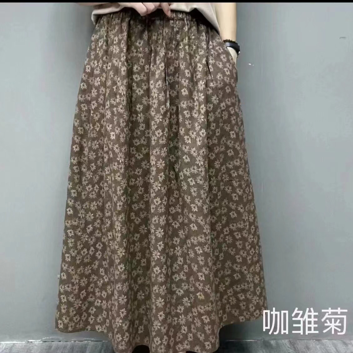 新款文艺优雅复古碎花半身裙
