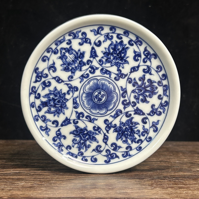 景德镇陶瓷青花瓷青花缠枝莲盖置杯托家用高端茶器中式茶器