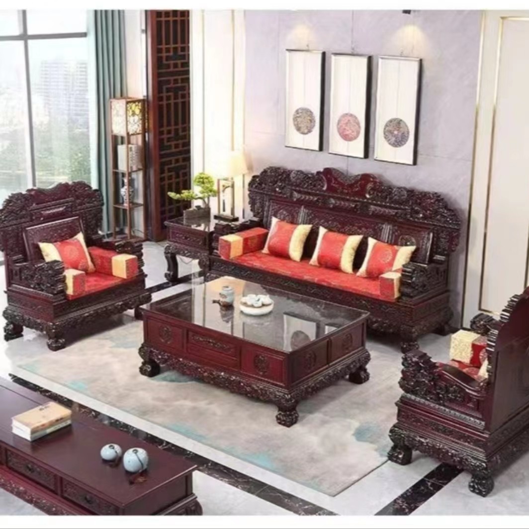 貔貅宝座仿古实木沙发组合明清古典雕花仿红木整装高档中式家具
