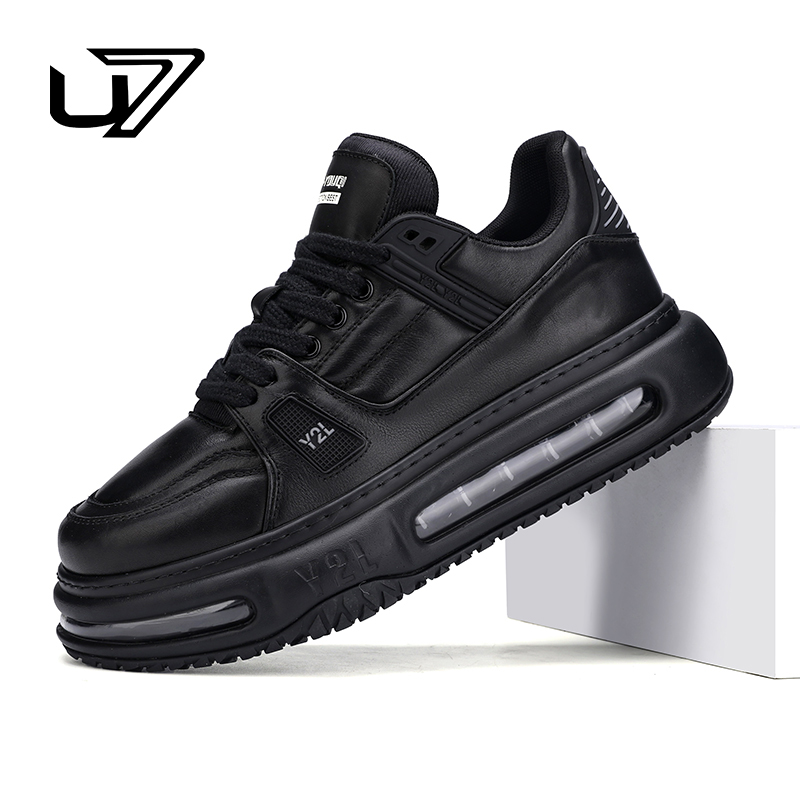 U7男鞋真皮男士休闲鞋2025年新款潮流牛皮气垫厚底增高面包鞋