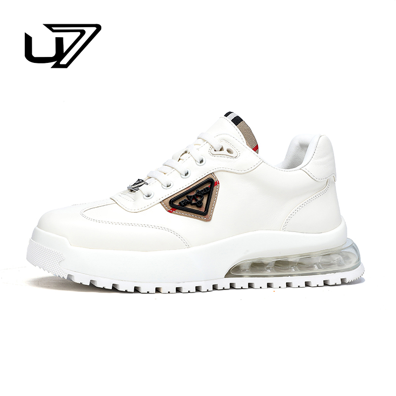 U7品牌男鞋男士真皮休闲运动鞋2025年新款潮流百搭厚底增高小白鞋