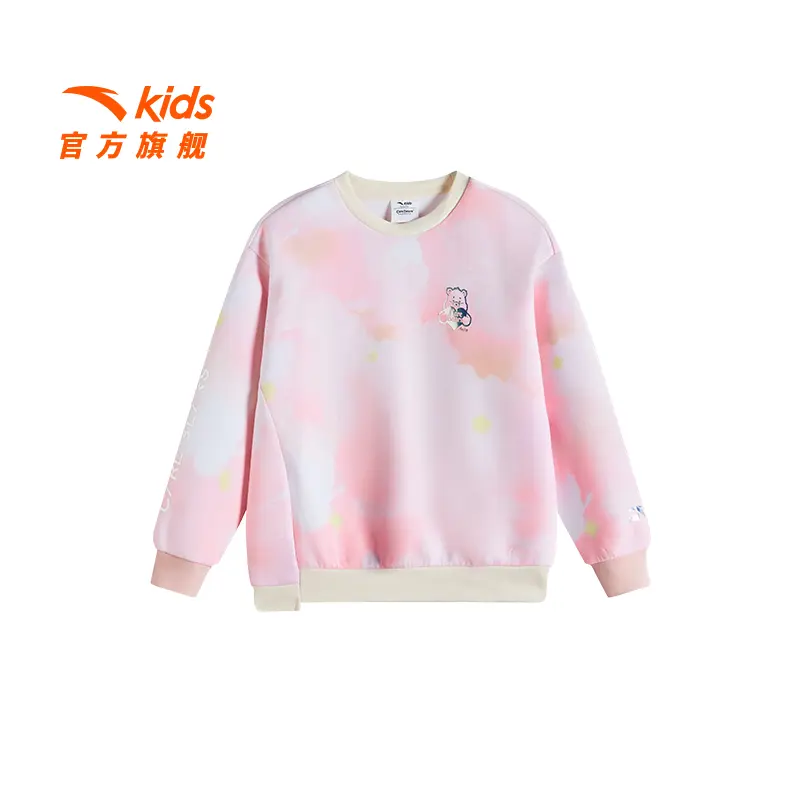 安踏儿童卫衣女童装针织套头衫时尚舒适亲肤舒适卡通印花圆领卫衣