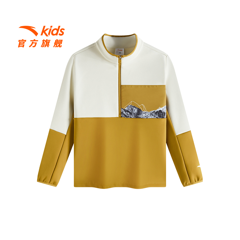 安踏儿童男大童针织套头衫冬季新款舒适保暖加绒时尚款立领卫衣潮