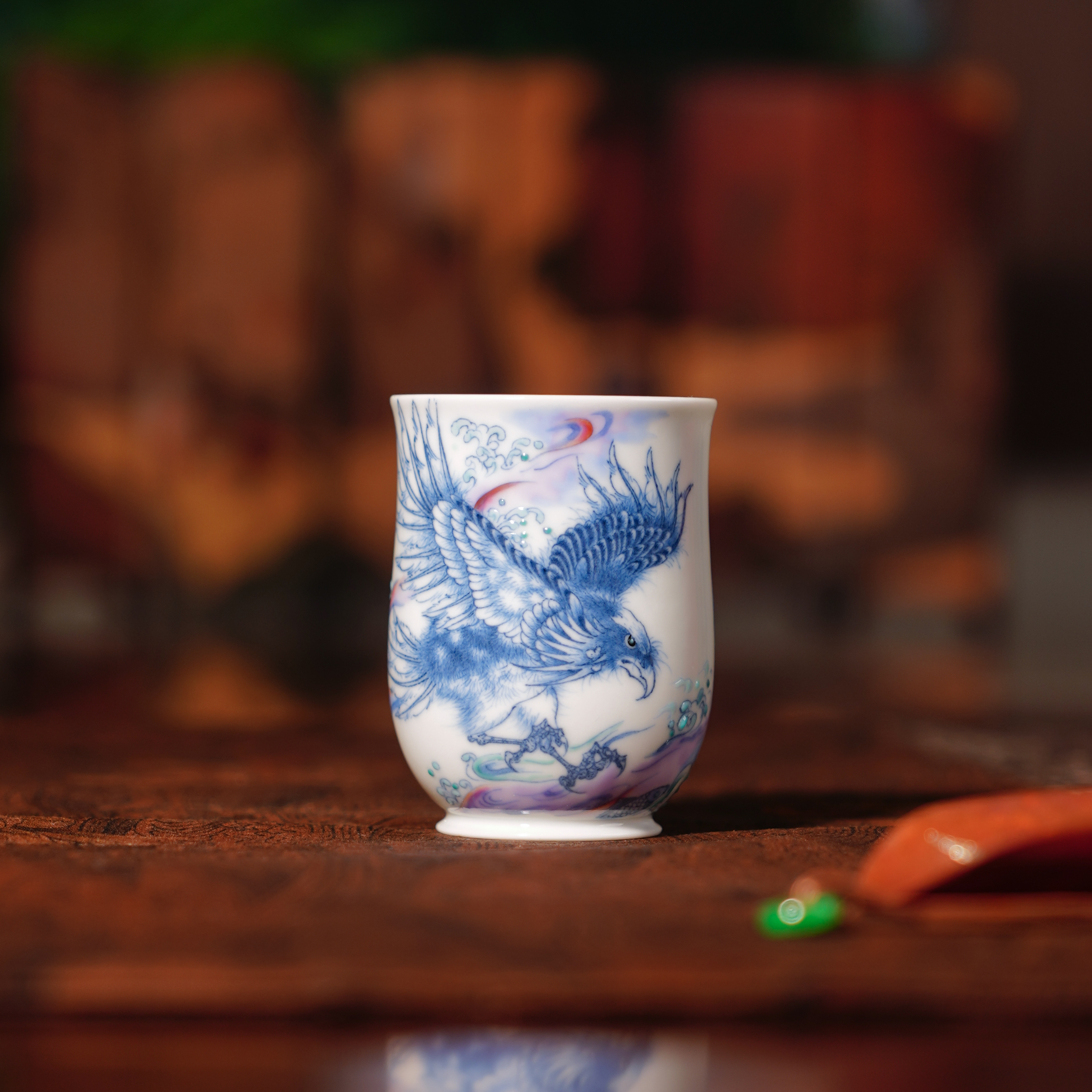 六逸堂 青花斗彩鸿蒙破晓品茗杯 茶具陶瓷手作全手绘手工  L92804