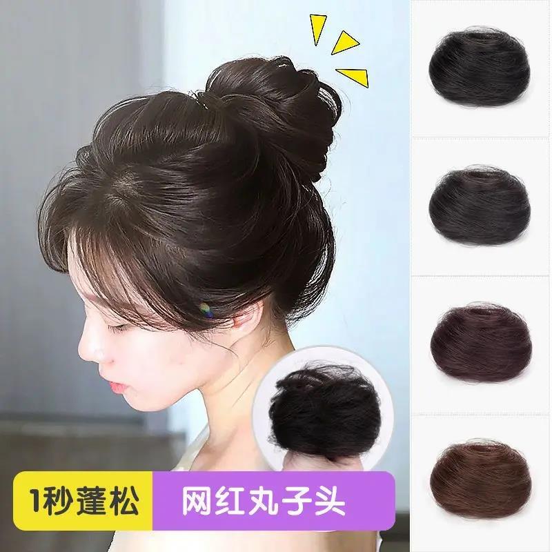 真发发圈丸子头假发女古风假发包自然盘发圈全真人发花苞蓬松神器