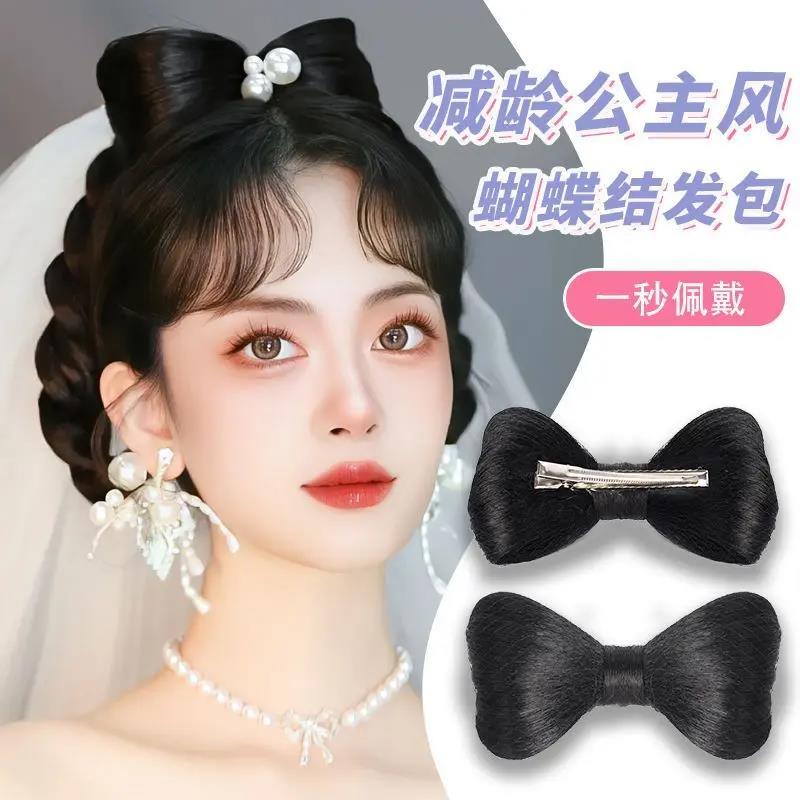 蝴蝶结丸子头假发女公主风头饰一体假发夹懒人盘发自然仿真假发包