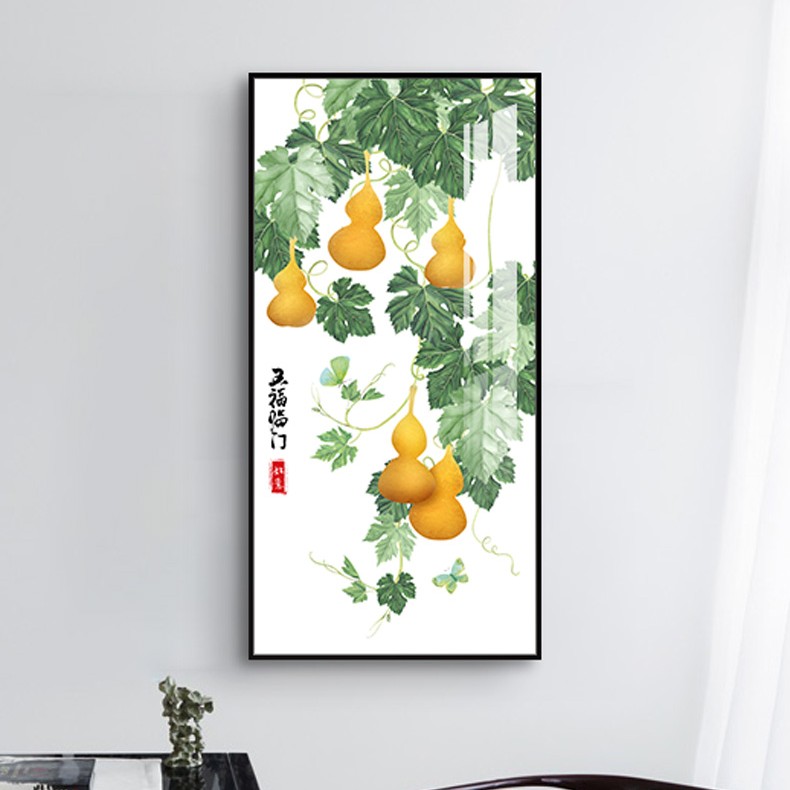 五福临门晶瓷镶钻入户玄关装饰画新中式走廊尽头壁