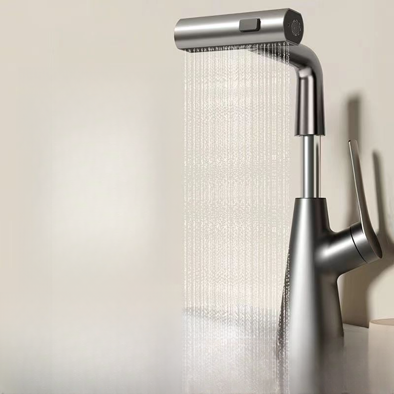 加厚飞雨抽拉铜芯洗脸洗头龙头镀铬工艺方便耐用智能冷热浴室柜