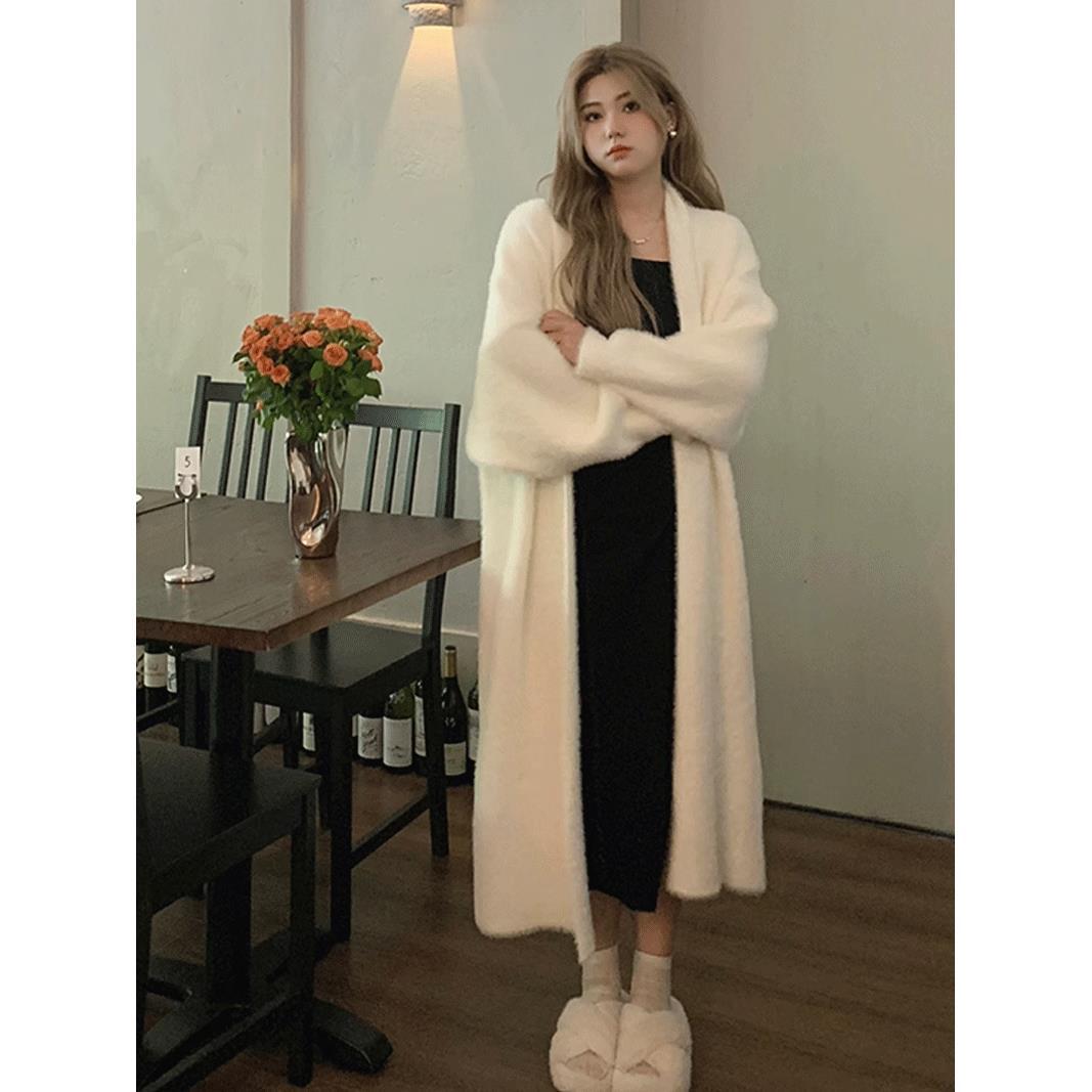 软糯针织开衫毛衣女秋冬新款宽松大码显瘦慵懒风仿水貂绒长款外套