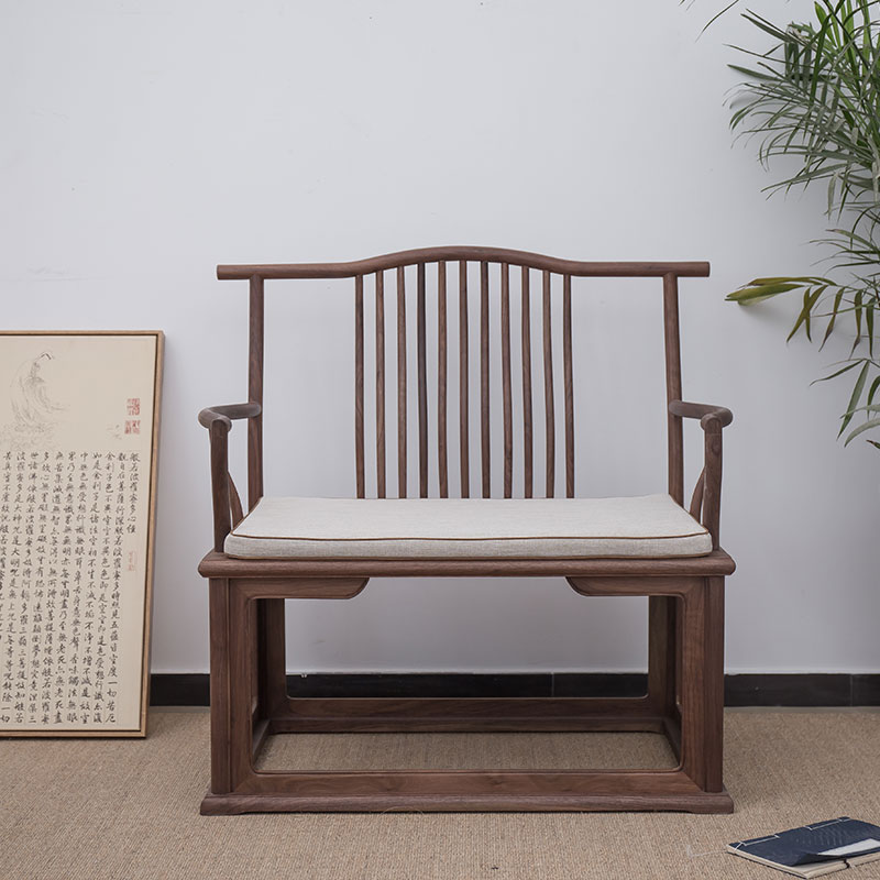 新中式北美黑胡桃实木茶桌椅子太师椅老榆木圈椅官帽椅禅意主人椅