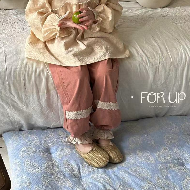 【现货】241-FU-99010菓子橘 法式甜美慕斯花苞裤春季童装