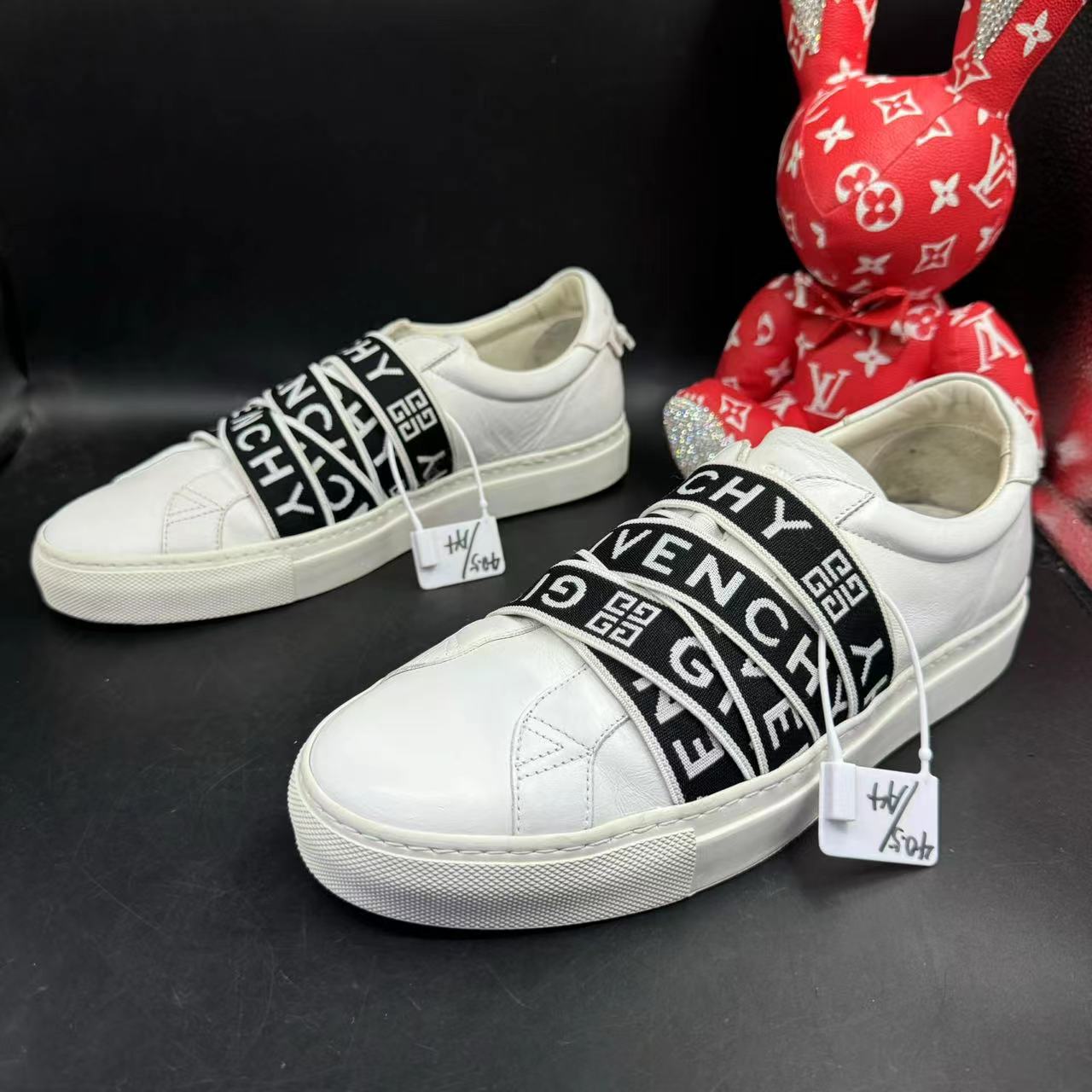 【聚星福利】纪梵希/Givenchy 95新男士白黑弹力织带板鞋40.5欧码ao