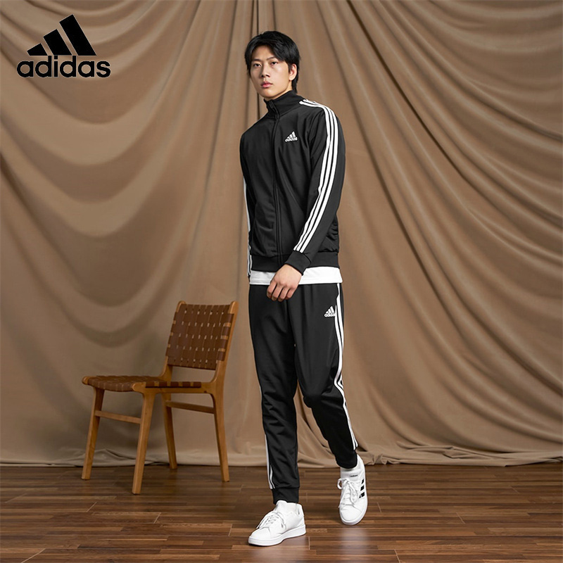 Adidas/阿迪达斯黑色春秋经典三条纹男子户外运动休闲套装GK9651
