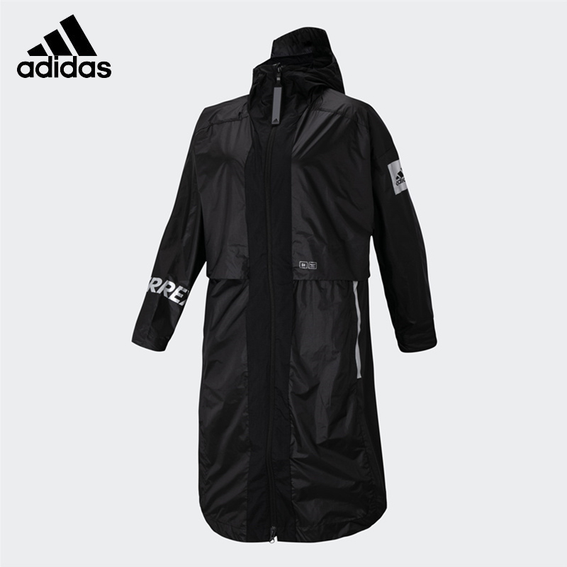 Adidas/阿迪达斯女款防风户外中长款黑风衣运动夹克外套GN1885 