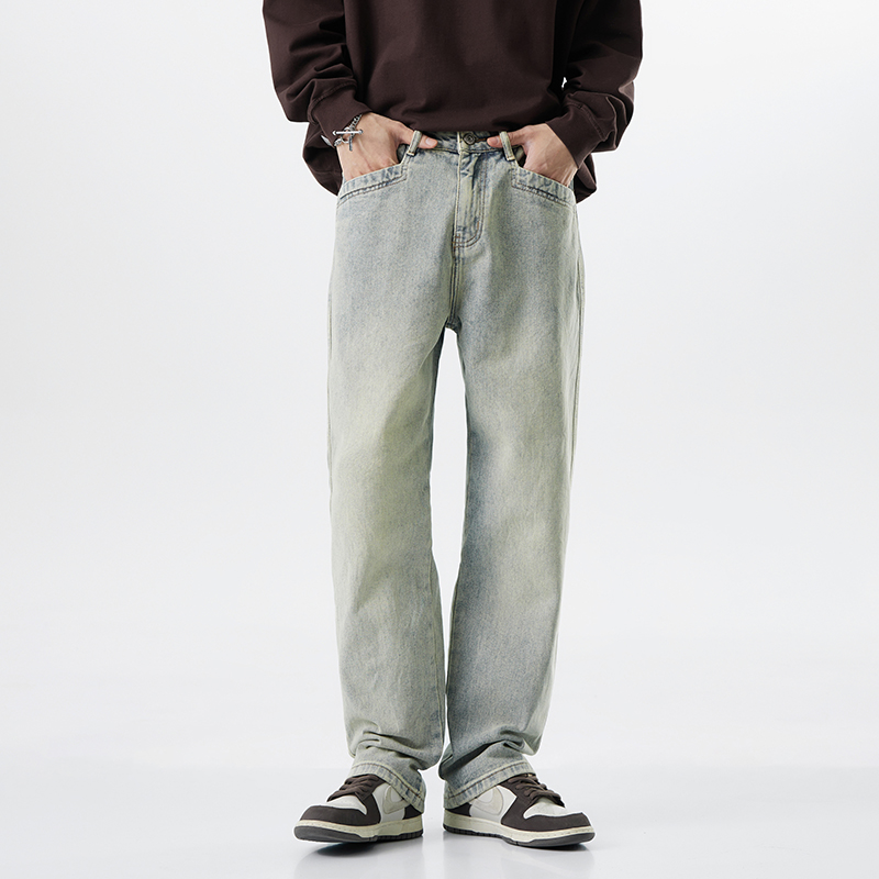 高街牛仔裤男士春夏季新款阔腿长裤休闲宽松百搭直筒复古潮流裤子