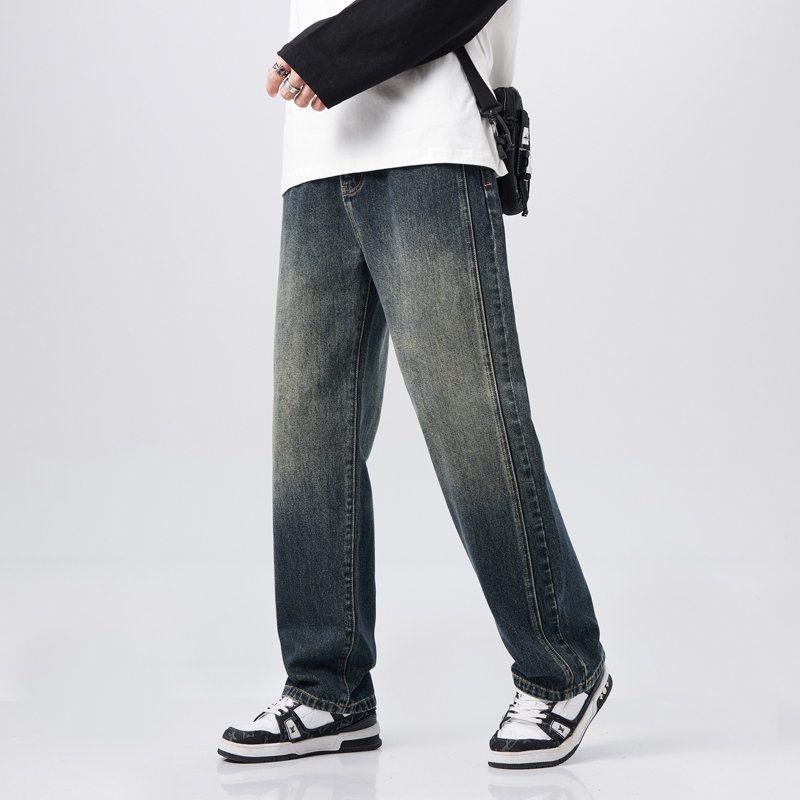 牛仔裤男款秋冬美式潮牌复古休闲男士直筒长裤宽松水洗做旧男裤
