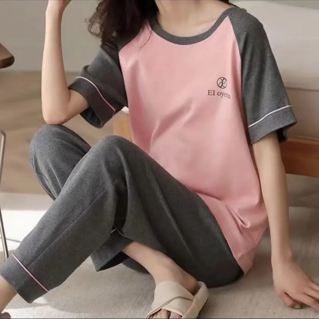 【带胸垫】短袖长裤睡衣女套装+短裤三件套2024夏季薄款女士家居服