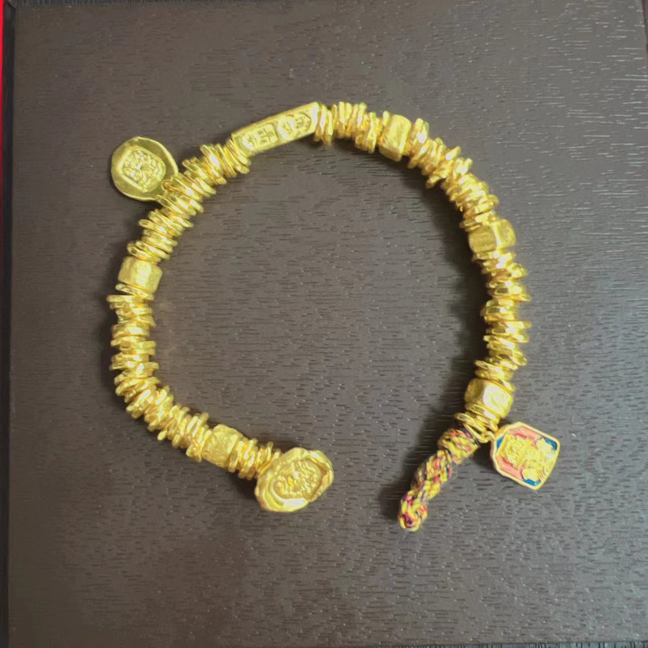 足金999錾刻锤纹盘缠手链 （多退少补）