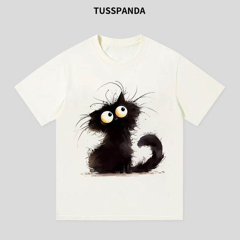 【F14】男女同款T恤原创设计款白色夏季宽松圆领印花卡通个性