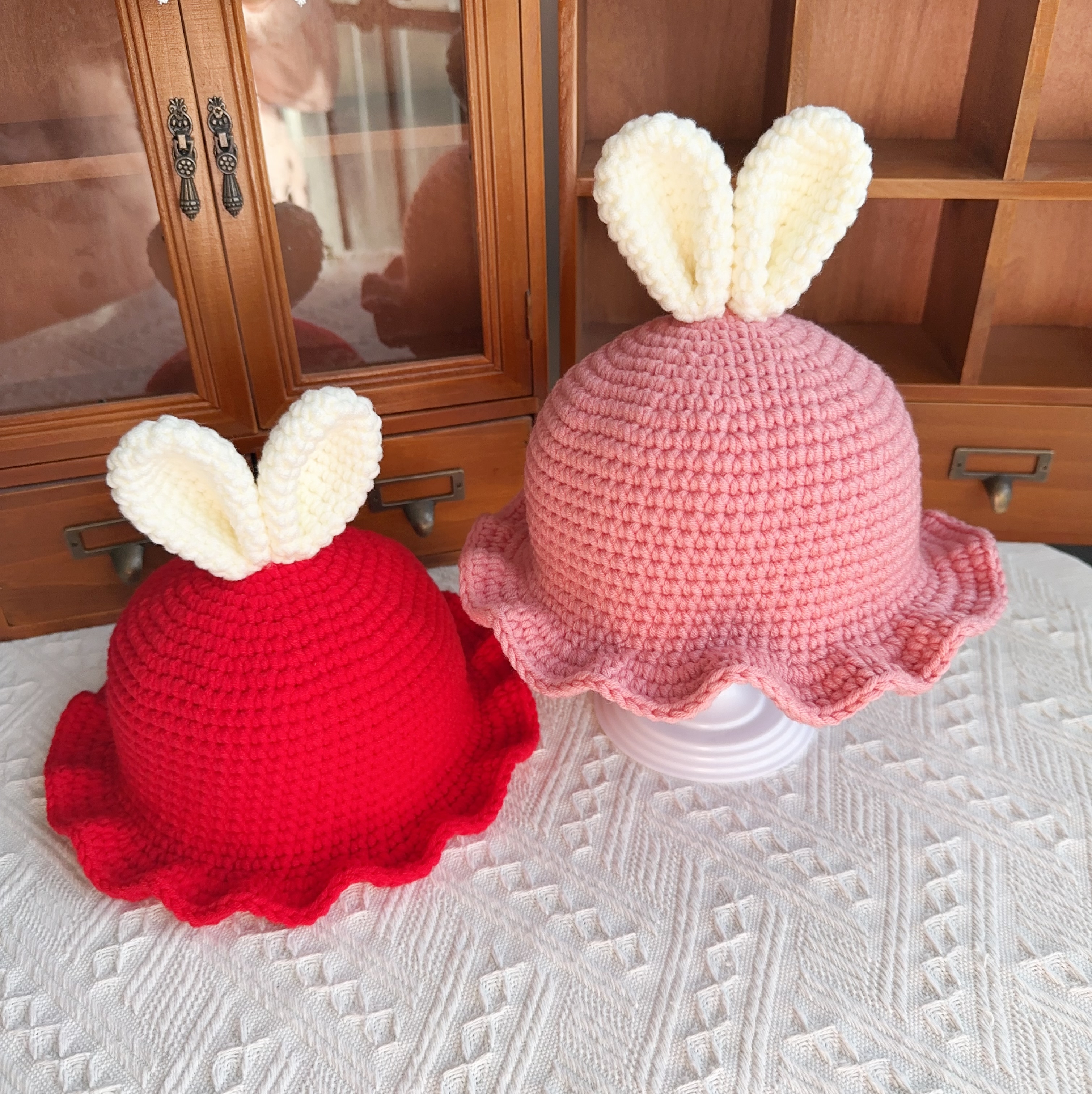 兔耳朵帽子材料包 8股毛线diy手工钩针毛线编织 宝宝帽子儿童毛线