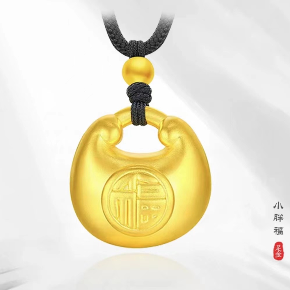 足金999可爱小胖福双面古法时尚宝宝精美项坠女款手工光面实心