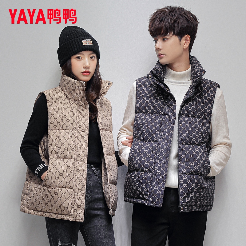 YAYA/鸭鸭90绒马甲男女短款2024冬季新款休闲立领马夹外套潮流