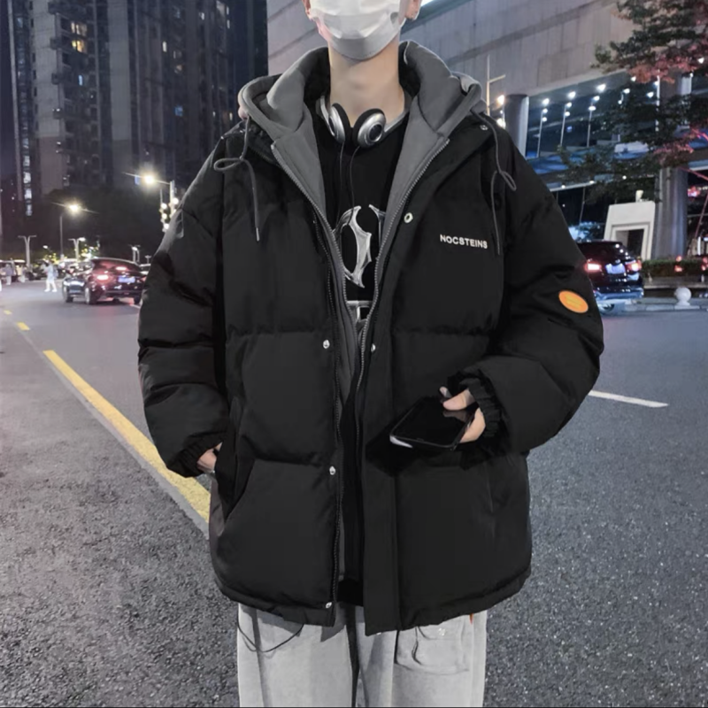爆款厚款羽绒服男士冬季加绒加厚男生假两件面包服晋江棉衣同款款