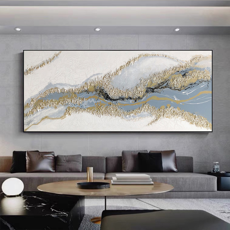 《川流不息》纯手绘厚肌理装饰画客厅餐厅三连幅挂画现代简约油画