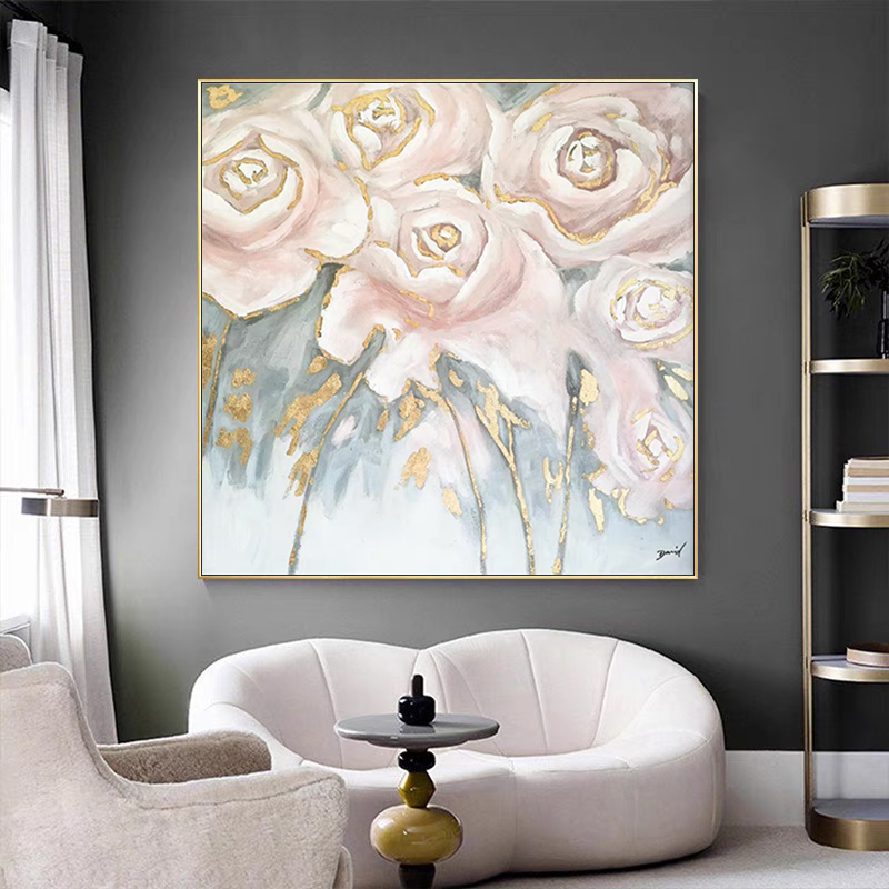 《花开典雅》纯手绘油画美式餐厅装饰画法式轻奢客厅挂画奶油风壁画