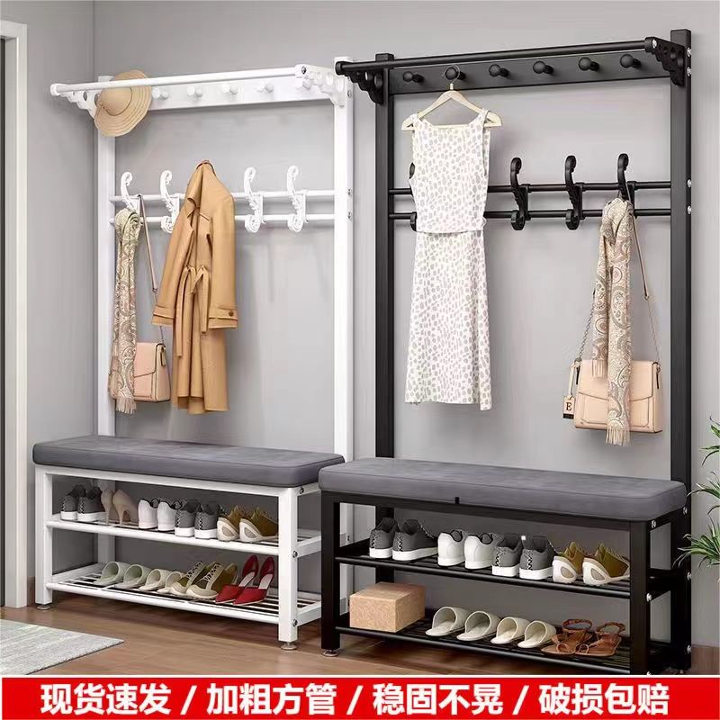 换鞋凳挂衣架一体鞋柜家用门厅架衣帽架小型玄关可坐软包坐垫鞋架
