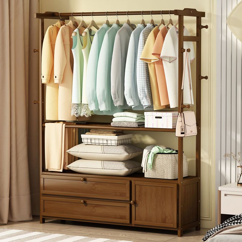 衣帽架落地挂衣架家用卧室立式多功能衣架子网红实木收纳置物架子