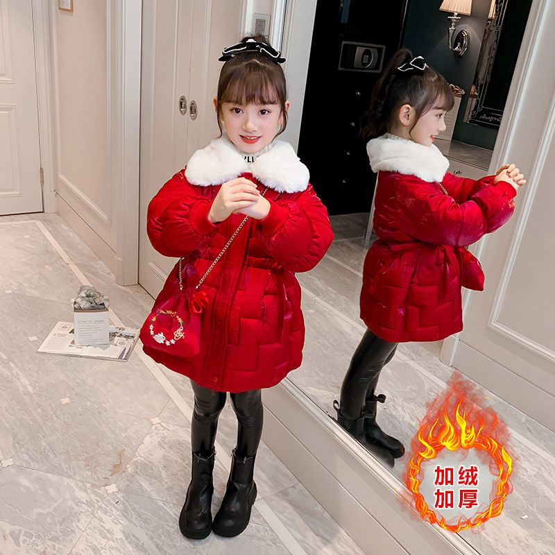 中大女童女孩棉衣外套2023新款洋气中长款拜年服加棉袄羽棉服