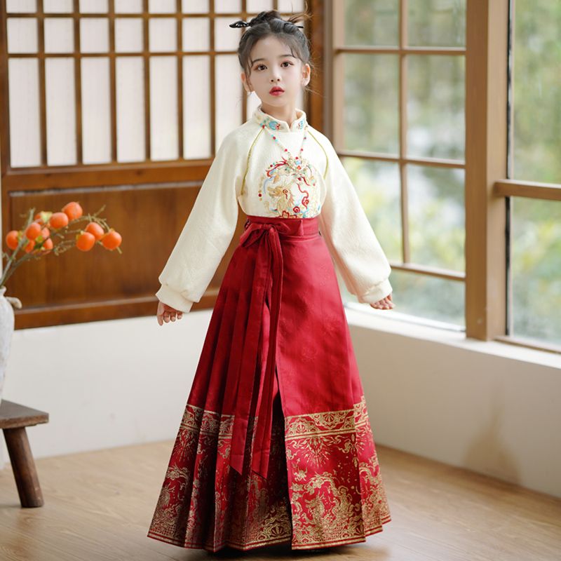 2023新款儿童马面裙女童套装冬季中风古装汉服冬款拜年服女秋季