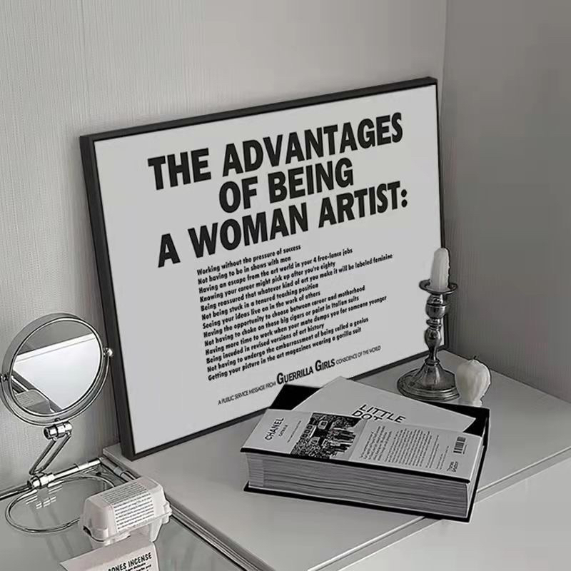 黑白英文一个艺术家的独白 简约艺术ins风沙发客厅黑白风格壁画hy