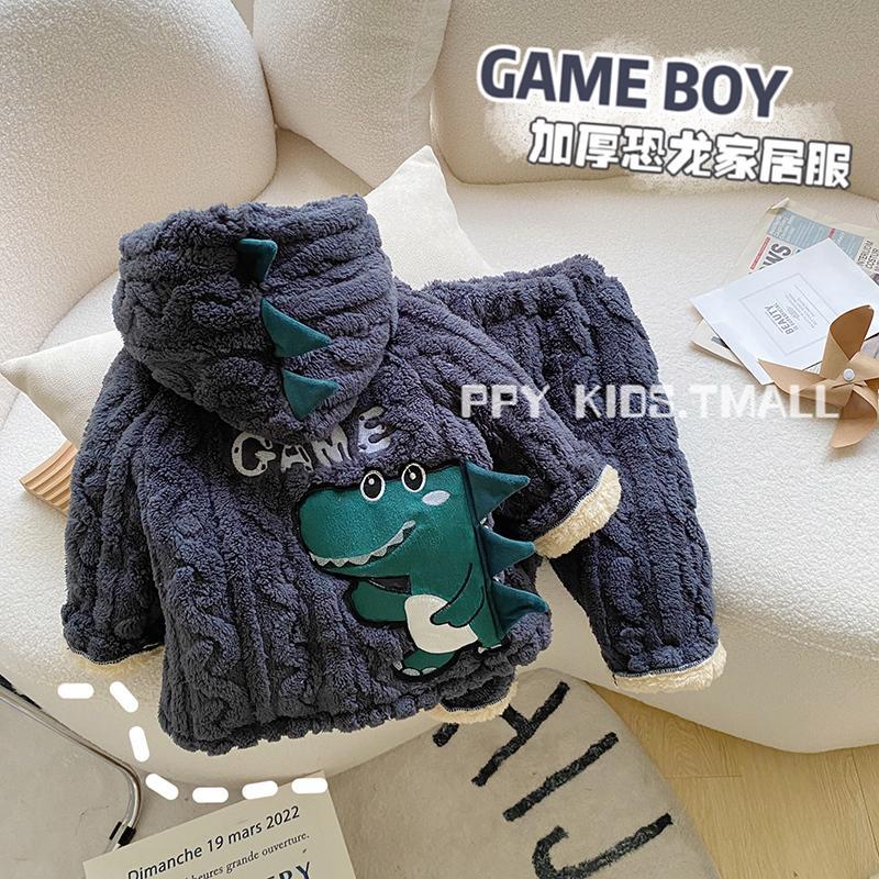 宝宝睡衣儿童家居服洋气三层加厚冬款加绒冬装两件套