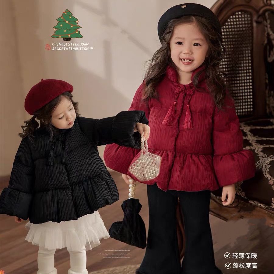 新品吧啦吧啦女童2023新款冬季洋气加厚棉服宝宝新中式时尚网红爆