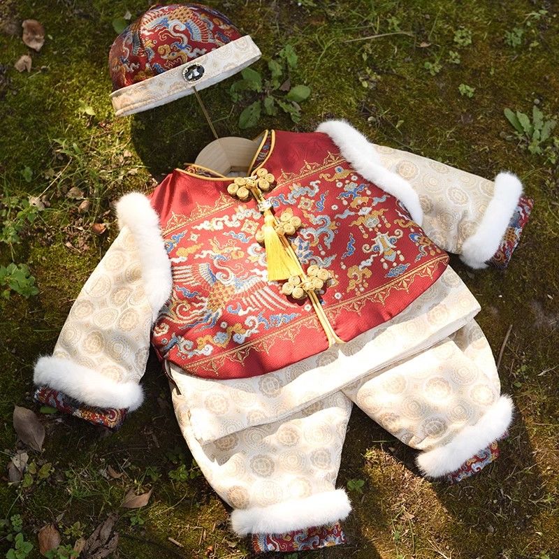 婴儿唐装冬装加绒中国风一周岁男童礼服拜年服小宝宝汉服过年儿童