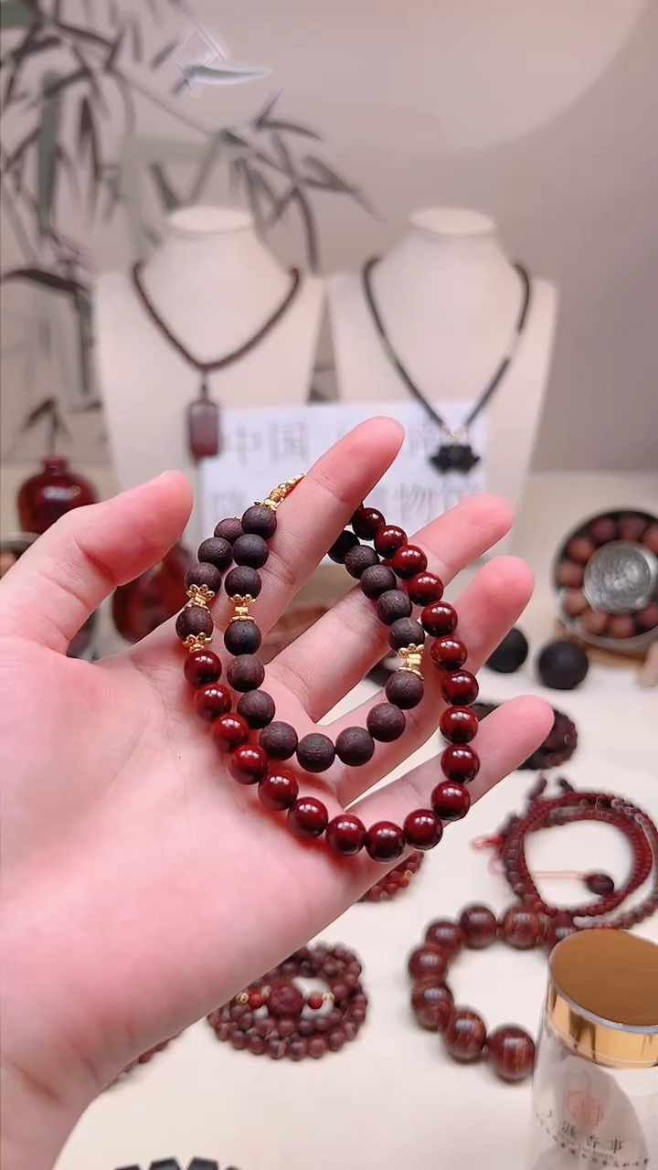 【闪购商品】降真香手串未镶嵌降真香红降08圆珠金丝双圈设计款