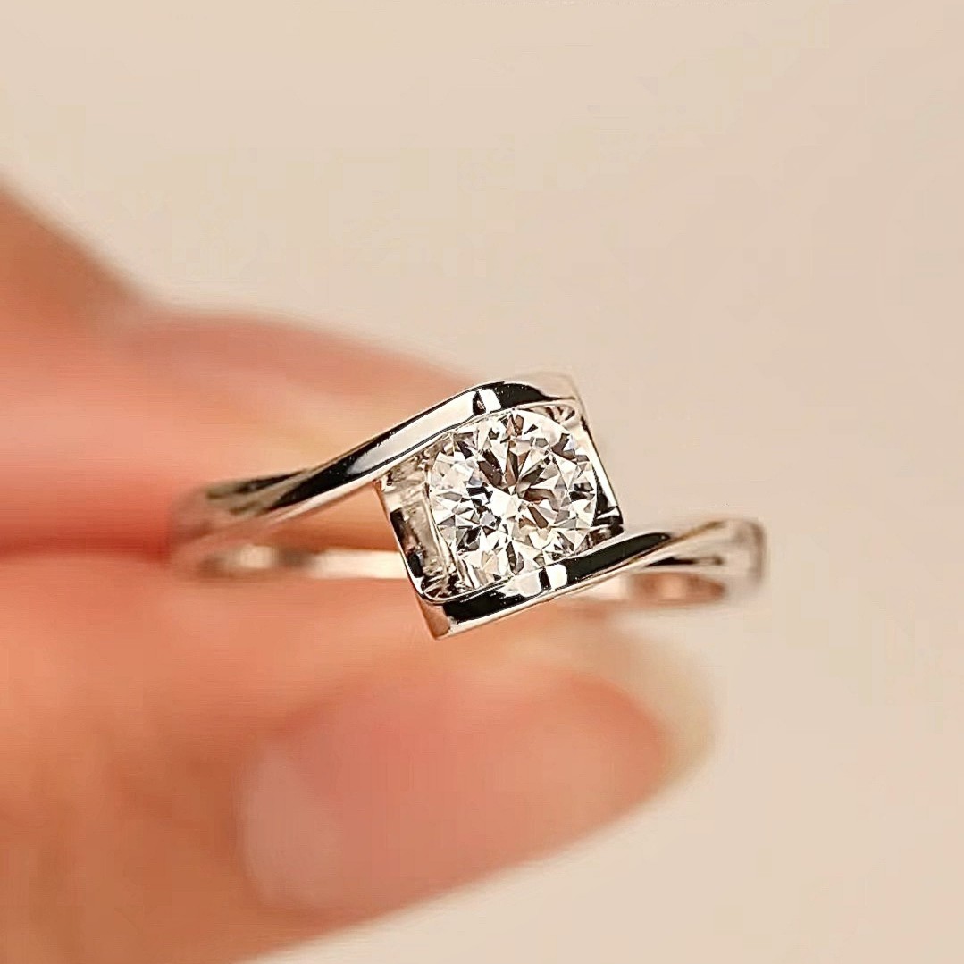 925银莫桑石银制品 【天使之吻】S925纯银石克拉情侣对戒求婚钻戒