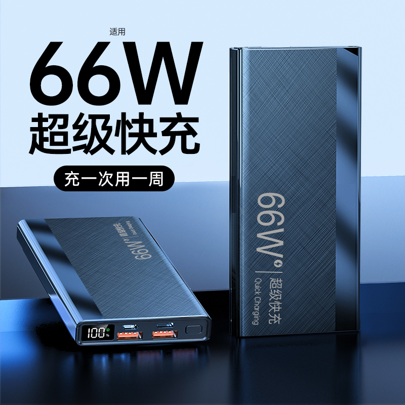 迷你小巧66W超级快充电宝超大容量20000毫安适用华为苹果移动电源