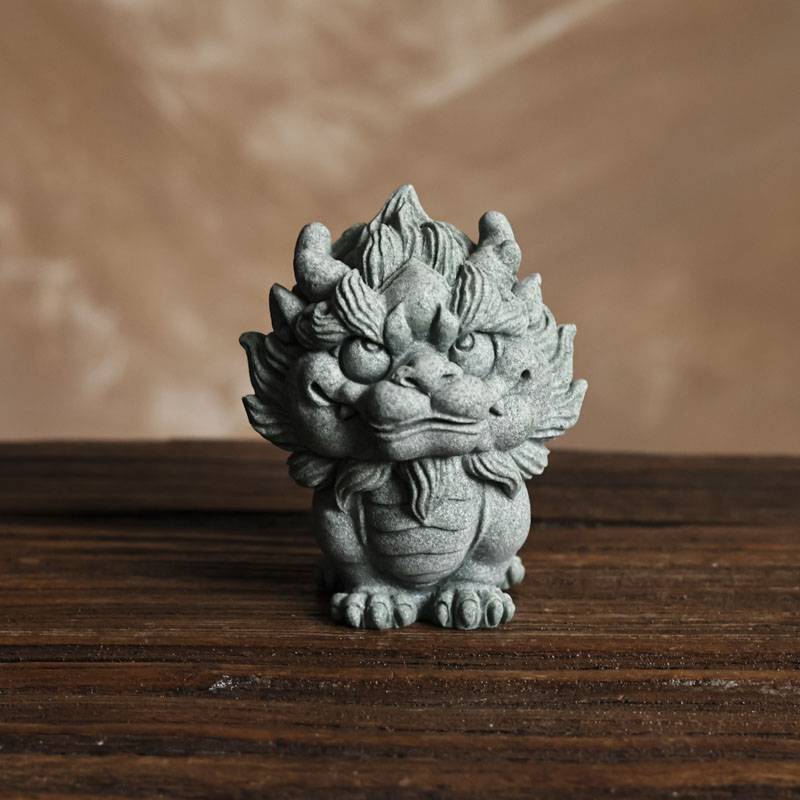 【本朴造物】经书麒麟茶具摆件（本0011）高8cm