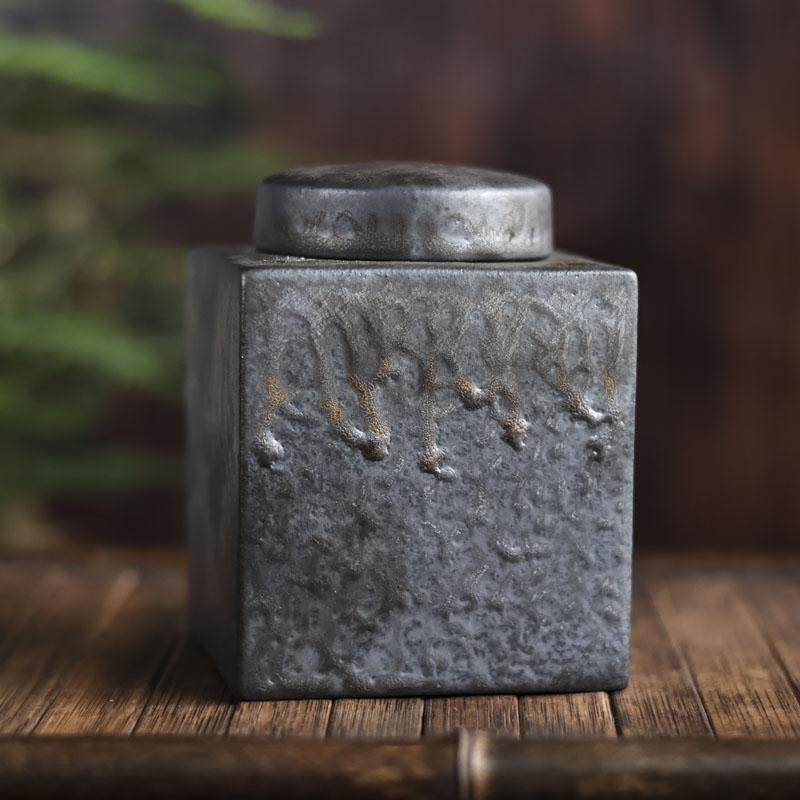 【本朴造物】鎏金四方小茶叶罐（Q2522）高9cm直径7.5cm