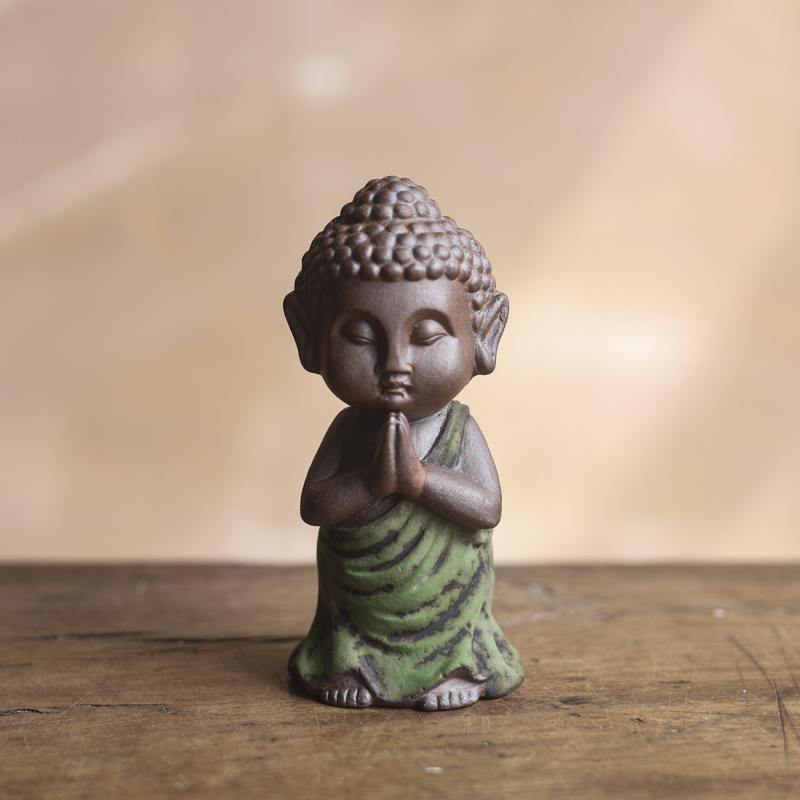 【本朴造物】绿衣虔诚小如来陶瓷茶道茶器（Q2053）