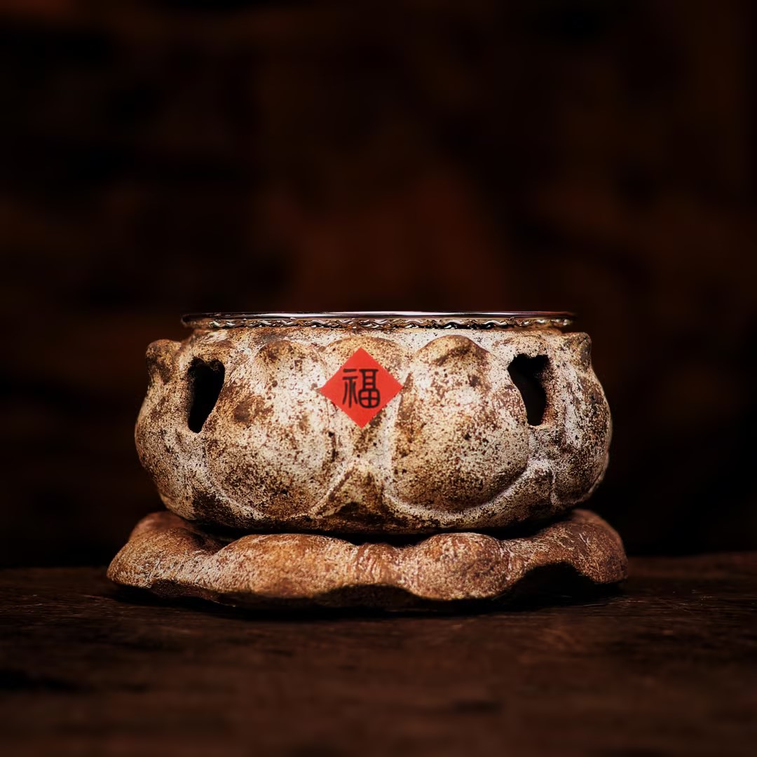 【本朴造物】莲花火砵+荷叶炉垫+烤网（本0042）直径22cm高10cm