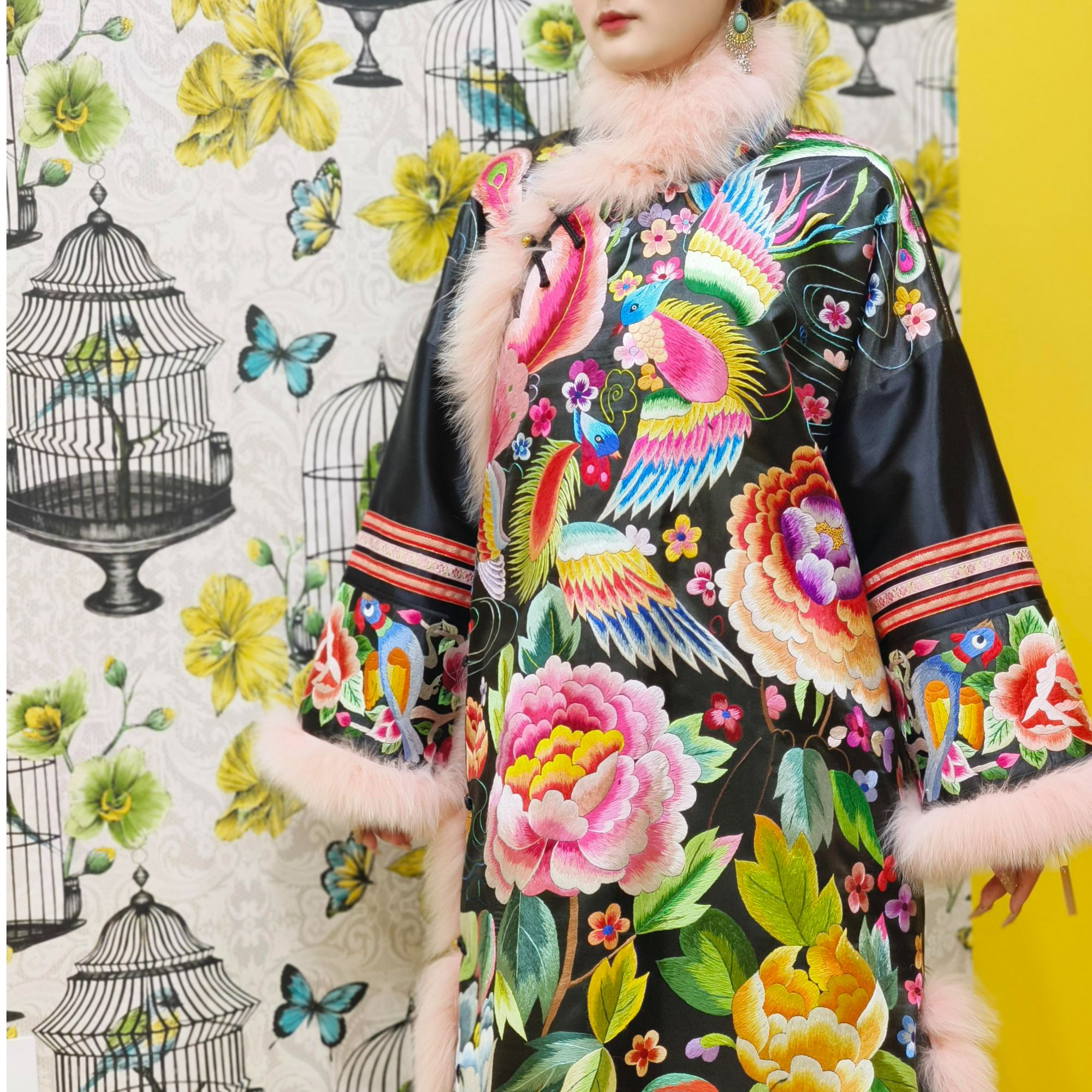 默默的绣手工绣新款中国风中式中长款上衣民族风长袖外套秋冬