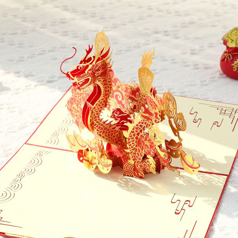 新年贺卡中国风创意烫金龙大气精美高端国潮高颜值美好祝福手写卡