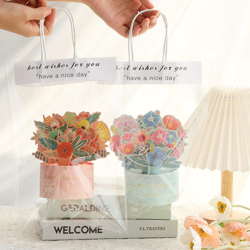 手捧花立体贺卡摆件送老师高级感简约小众教师节礼物手写祝福卡片