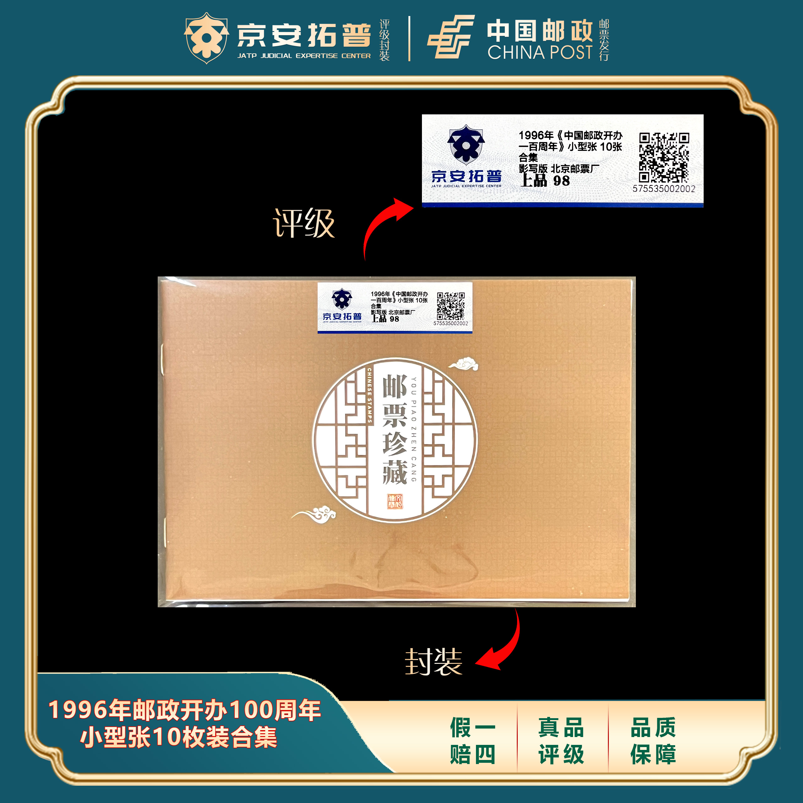 1996年中国邮政开办100周年小型张10张合集 京安拓普评级上品98分