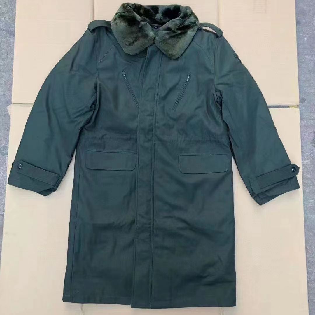 保真松枝绿寒区棉大衣带内胆风衣冬中长款毛领棉袄防寒户外保暖